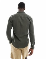 linen mix long sve shirt in dark green